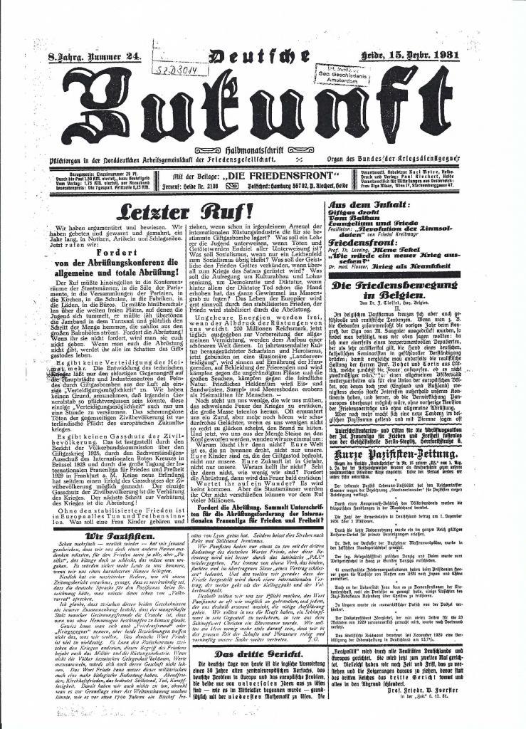 Erika Mann trug den Text "Letzter Ruf!" aus der Deutschen Zukunft auf der Frauenfriedensversammlung am 13. Januar 1932 vor.