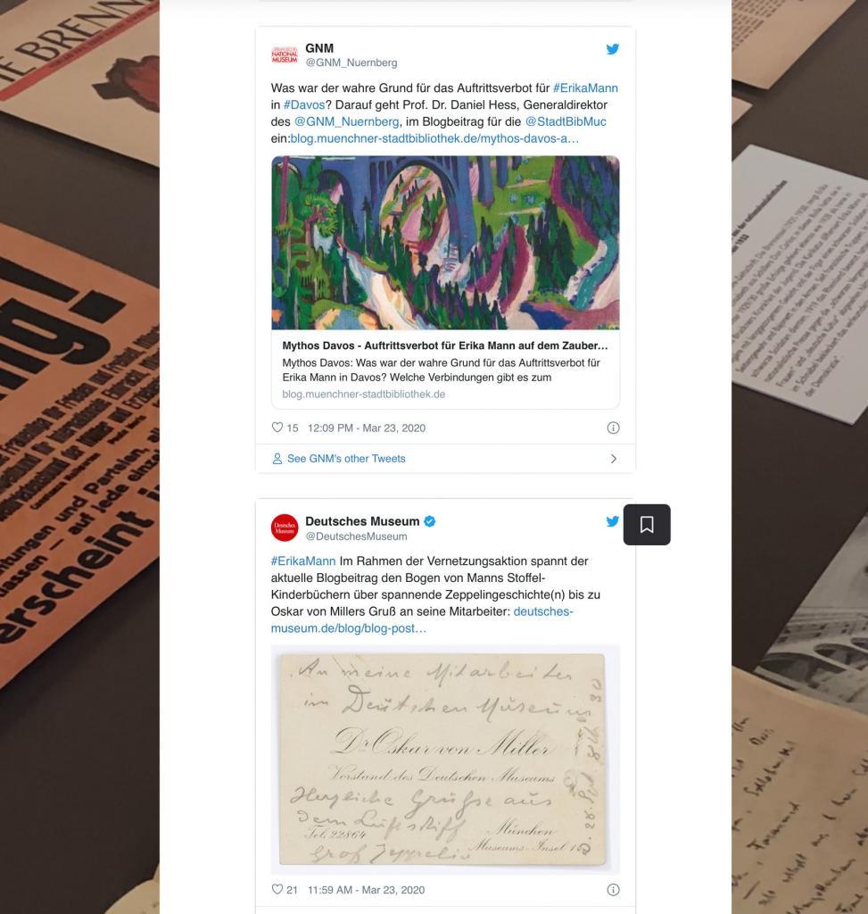 Das Deutsche Museum und das Germanische Nationalmuseum gestalten mit uns digitale Kulturvermittlung in Blogposts zur Vernetzungsaktion #ErikaMann, hier ablesbar in der Collection zur Aktion.