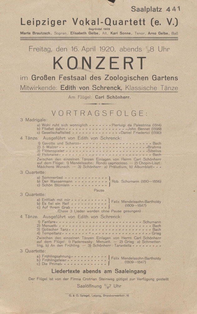 Programm 1920; Quelle: Nachlass Edith von Schrenck, Waldemar-Bonsels-Stiftung, Münchner Stadtbibliothek / Monacensia