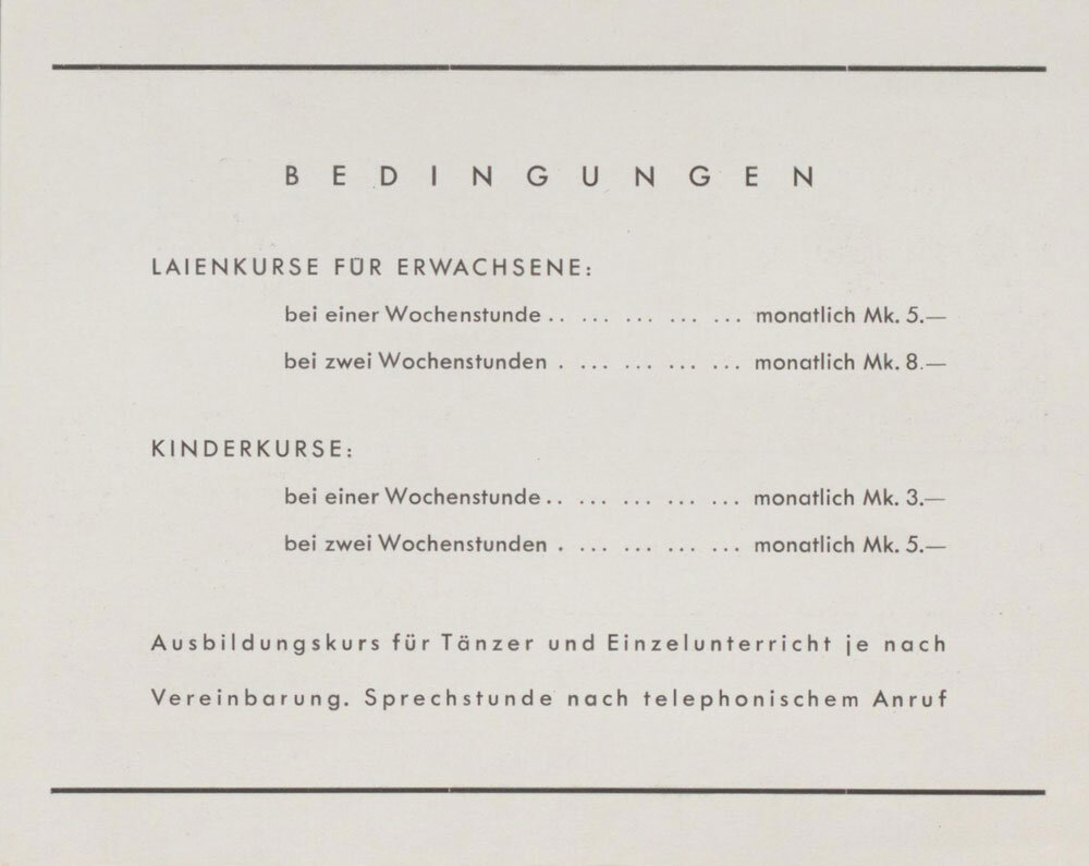 Werbekarte der Tanzschule von Schrenck in München; Quelle: Nachlass Edith von Schrenck, Waldemar-Bonsels-Stiftung, Münchner Stadtbibliothek / Monacensia