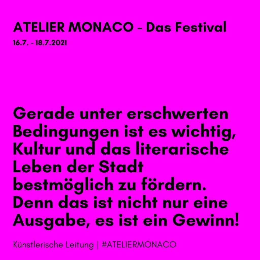 Auf unserem Instagram-Kanal bieten wir Euch ab heute Hintergrundinformationen zur den Autor*innen und Künstler*innen des Atelier Monaco Festival - gekennzeichnet mit #ATELIERMONACO.