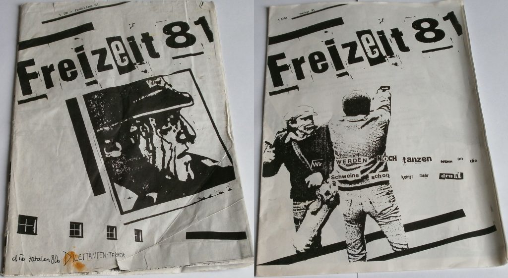 Zwei Cover der Fanzines von „Freizeit 81“, die Urheber*innen sind unbekannt.