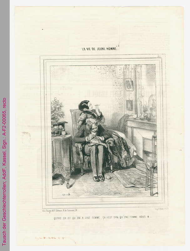 Karikatur zur Geschlechterordnung, Frankreich, ca. 1840, Bestand: AddF Kassel, Signatur A-F2-00065, gemeinfrei. Frauenfrage #FrauenDerBoheme