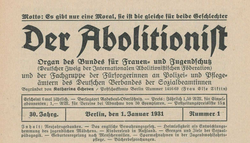 Der Abolitionist, 30.Jg., 1931, H. 1, Titelkopf. AddF, Kassel, Sign. 18165. #FrauenDerBoheme