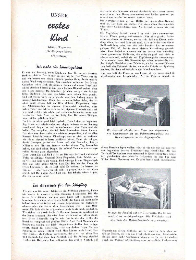 Artikel über "unser erstes Kind", in: Regenbogen, 1946