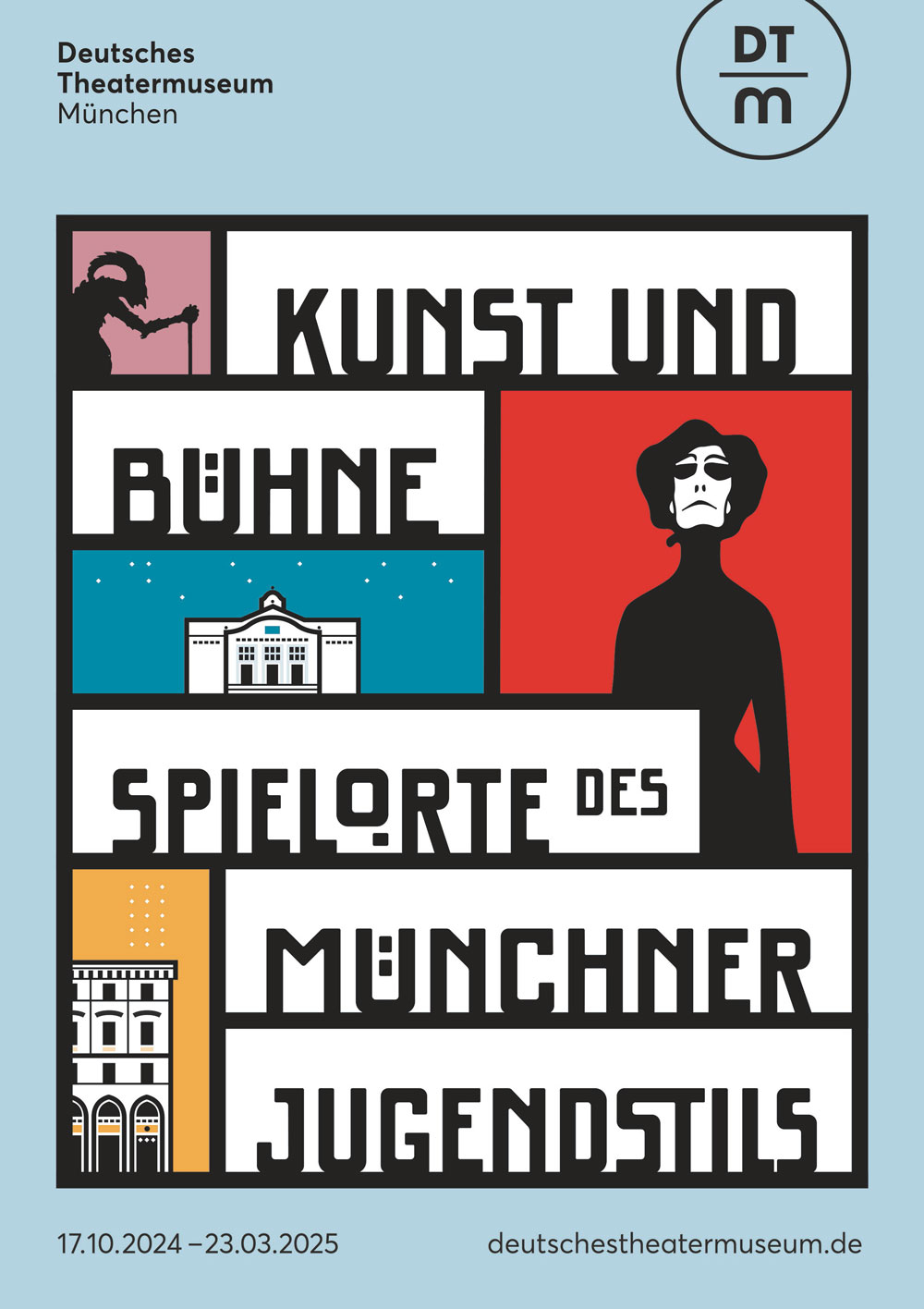 Plakat zur Ausstellung „Kunst und Bühne. Spielorte des Münchner Jugendstils." Deutsches Theatermuseum