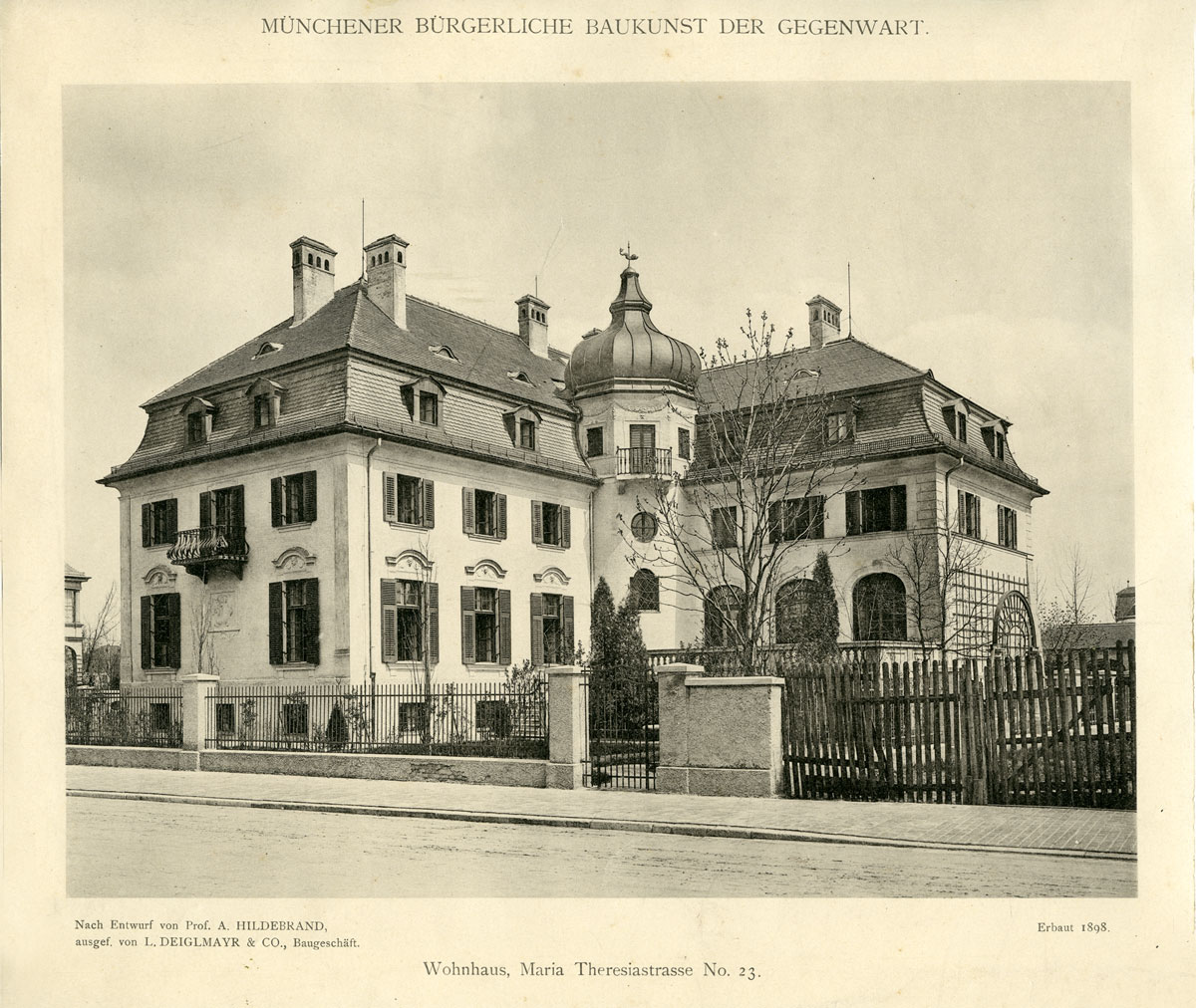 Bild einer historischen Villa, das Hildebrandhaus, in der Maria Theresiastraße 23.