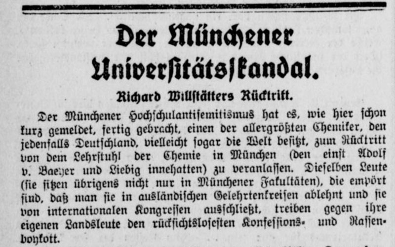 Zeitungsausschnitt zum Münchner Universitätsskandal, Berliner Tageblatt am 27. Juni 1924 zum Rücktritt von Richard Willstätter