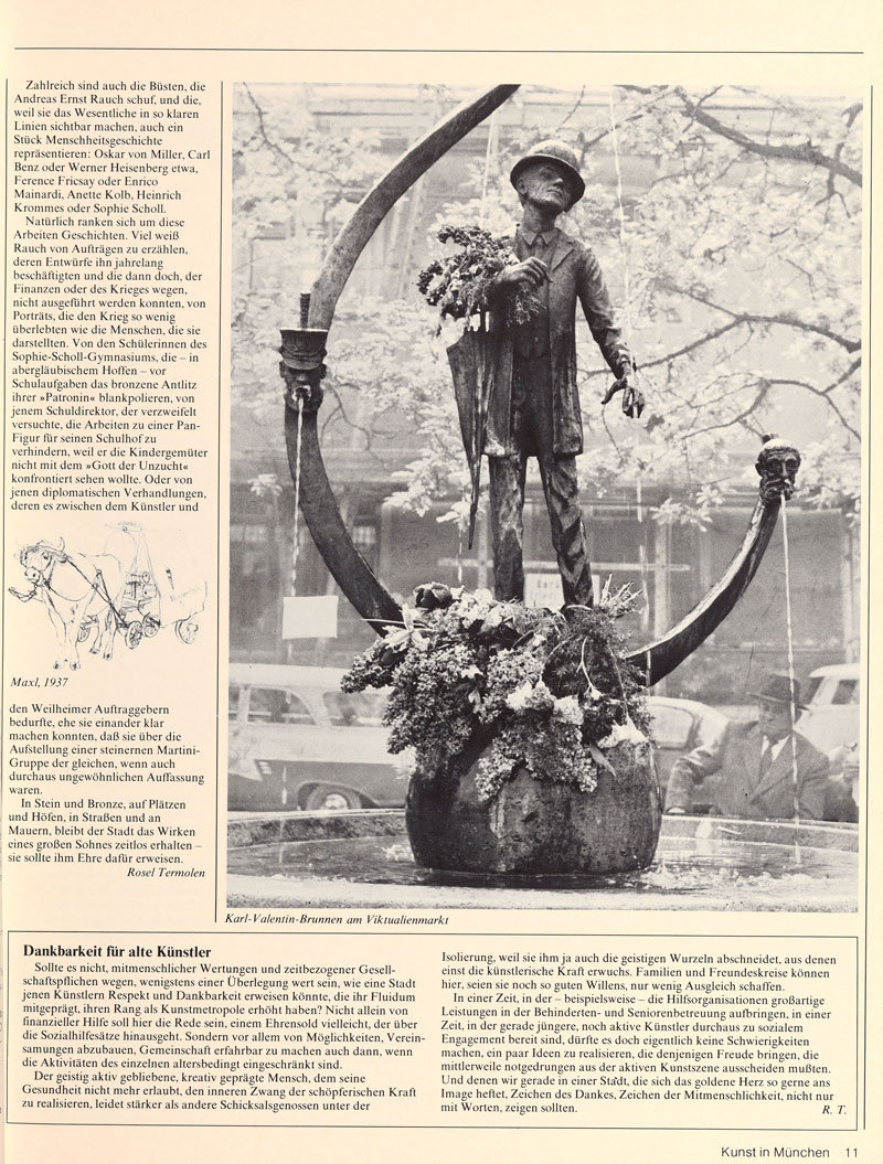 Karl-Valentin-Brunnen am Viktualienmarkt, Zeitschrift, Kunst in München, mit Abbildung vom Brunnen. Schöpfer Ernst Andreas Rauch.