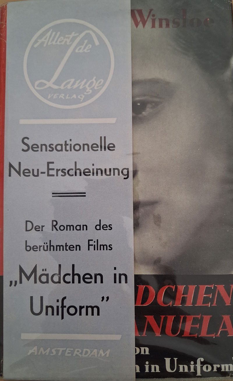 Buchcover – Erstausgabe: Christa Winsloe "Mädchen in Uniform", Albert de Lange Verlag, Amsterdam.
