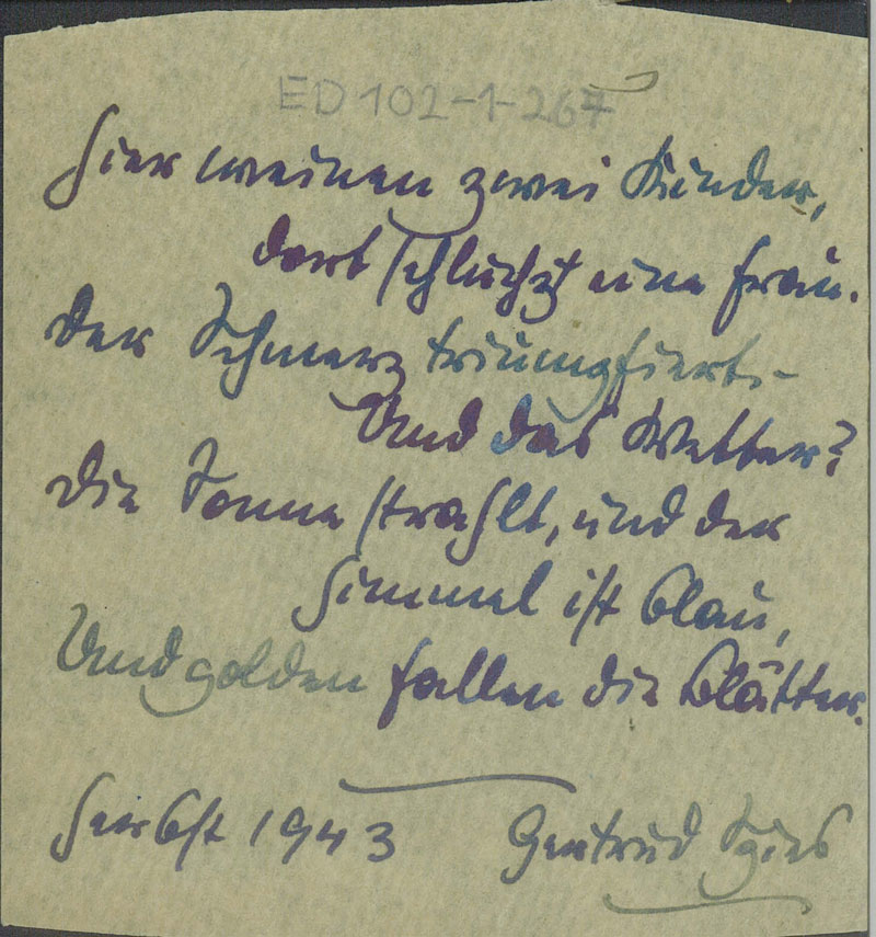 Gedicht von Gerty Spies aus Theresienstadt, 1943. IFZArchiv, ED_102-01-267. cc-by-nc-sa