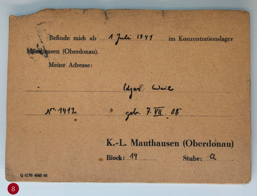Postkarte aus dem Konzentrationslager Mauthausen von Edgar Weil.
